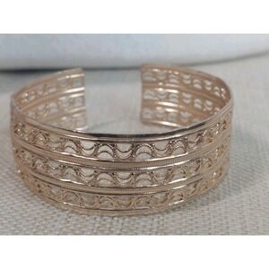 Vintage Silver Tone Filigree Cuff Bracelet Moon Light Bohemian Coastal Cowgirl